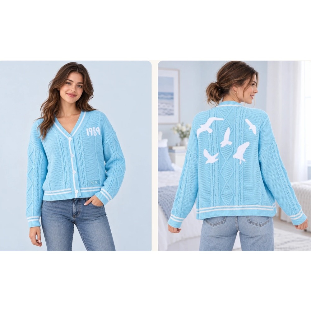 1989 Cardigan womens XL/2XL Blue Seagull Knit Sweater